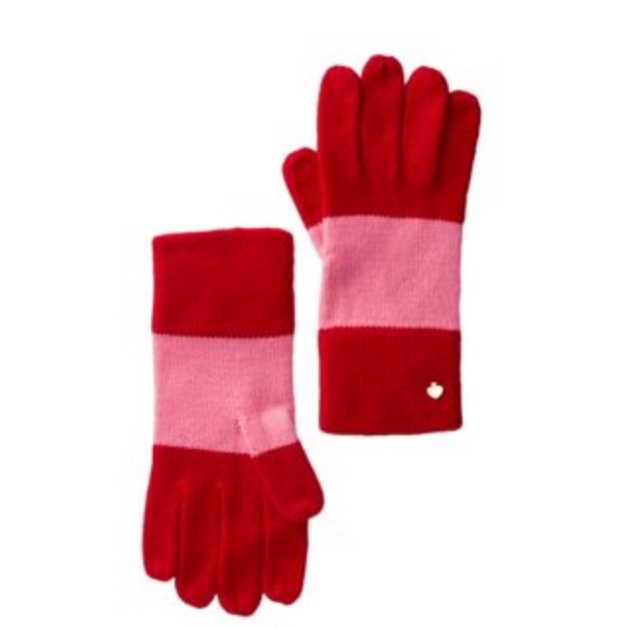 Kate Spade Pink and Red Striped Gloves - Picture 2 of 4